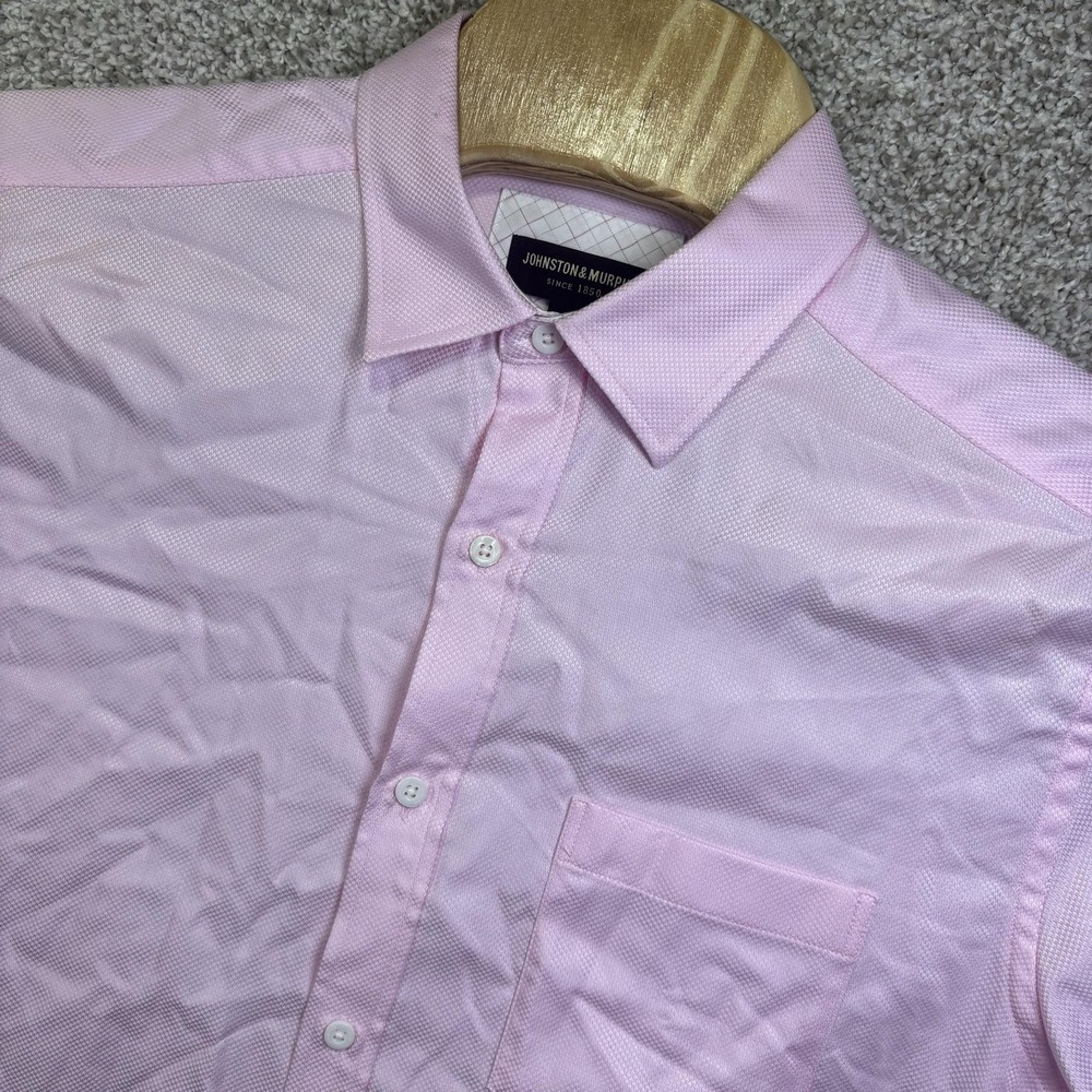 Johnston & Murphy Shirt Mens Large Pink Solid Long Sleeve Dress Shirt Button Up